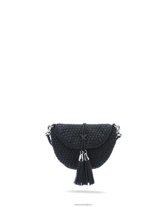 черен Lottusse Жени мека чанта през рамо от мериносово агне noodbag F64VD336